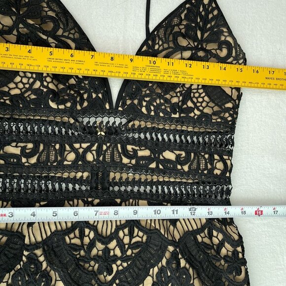 Saylor Black Guipure Lace Fringe Hem Spaghetti Strap Deep V-Neck Midi Dress S - Picture 9 of 11